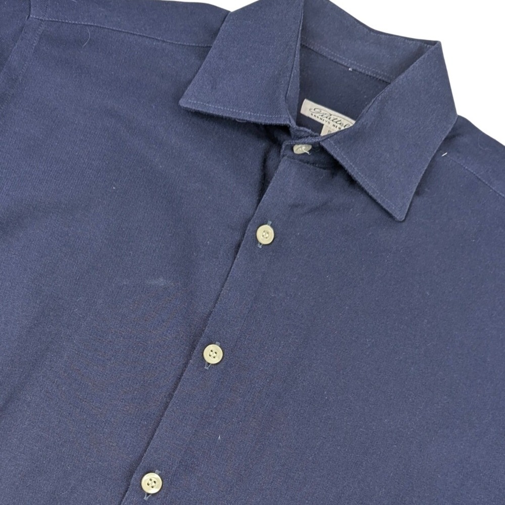 Piattelli Barneys New York Mens Navy Blue Twill Button Down Dress Shirt Small